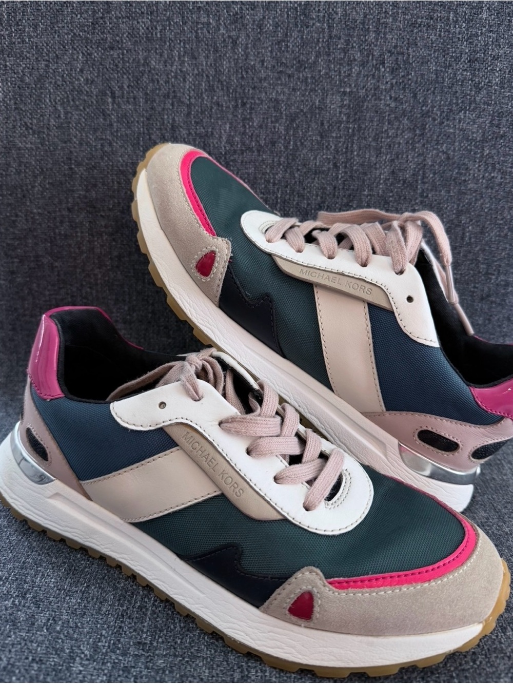 Michael Kors Navy, Pink and Beige Lace-Up Sneakers
